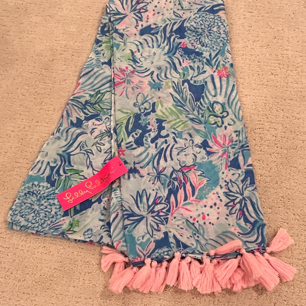 Lilly Pulitzer Blue and Pink Floral Scarf